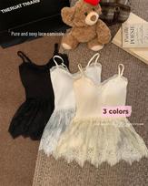 Viscose V-Neck Lace Camisole for Women - Elegant Socialite Style with Mesh Splicing and Atmospheric Layering One Size juoda