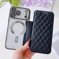 Flip Cover Plating Clear Magnetic Fold Leather Wallte Case For iPhone 17 16 15 14 13 12 11 Pro Max Slot Card Bag Holder Cover iPhone 11