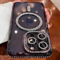 New Fashion Glitter Diamond Transparent Case For iPhone 16 15 14 13 11 12 Pro Max 16 Plus Magnetic Wireless Charge Bumper Cover For iPhone 11 tamsiai violetine spalva