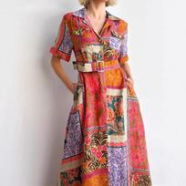 2025 European & American Casual Linen Print Dress Extra Large gėlės