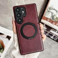 Luxury For Magsafe Magnetic Stand Holder Leather Case For Samsung S25 Ultra S24 S23 S22 Plus S21 FE A56 A55 A54 A36 A35 Cover Galaxy A05 vyno raudonos spalvos