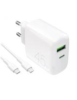 USB-C USB-A PD sieninis įkroviklis su 45 W USB-C laidu – baltas