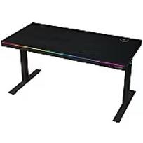 Lorgar Dual-motor sit/stand adjustable-height gaming desk with wireless charger, RGB lighting, control panel, and USB ports, PB melamine surface tabletop, black. LRG-DP80W