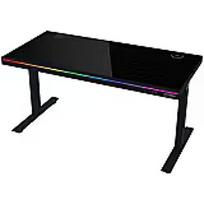 Lorgar Dual-motor sit/stand adjustable-height gaming desk with wireless charger, RGB lighting, control panel, and USB ports, solid tempered glass tabletop, black. LRG-DP80G