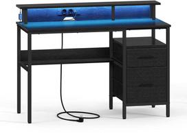 Songmics Kompiuterio stalas su stalčiais ir monitoriaus stovu, juodas 55 x 135 x 90 cm