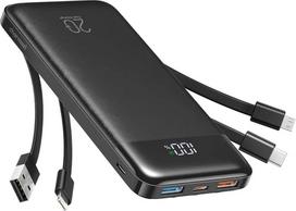 Powerbank Charmast W1148 5V 3A 10000 mAh su integruotais kabeliais USB A / USB C / Lightning / Micro USB juodas