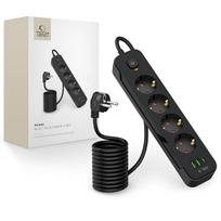 4 Lizdų Ilgintuvas 240v Usb-a Usb-c 2 M - Juodas