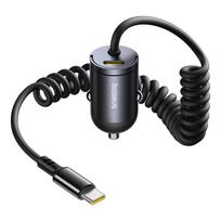 Usb-c Automobilinis įkroviklis Su Integruotu 30 W Usb-c Spiraliniu Kabeliu - Juodas