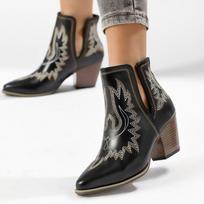 Fashion Women Boots Vintage Chunky Heels Western Cowboy Boots Leather High Heels Shoes Women Autumn Winter Embroidered Knight Boots 36 juoda