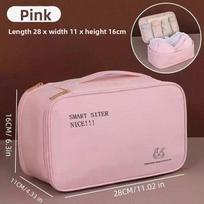 Ladies' Portable Luggage Organizer - Double Layer Underwear and Bra Storage Bag with Multi Layer Zipper Design, Travel Organizer Bag smėlis