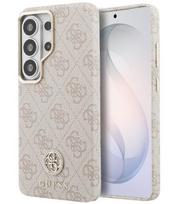 Rožinis dėklas Samsung Galaxy S26 Ultra telefonui "Guess PU Leather 4G Strass Logo Gold Frame Magnetic Case"