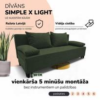 Dvivietis išskleidžiamas sofa Simple X Light, be porankių, Podrez, turkio žalia