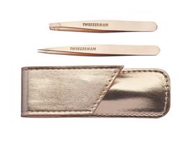 Pincetų rinkinys Tweezerman Rosegold Petite: smailas pincetas, 1 vnt. + nuožulnus pincetas, 1 vnt. + dėklas