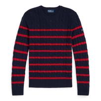 Polo Ralph Lauren FW24 Apvaliu kaklu Dryžuotas pintas megztinis Moteriškas megztinis Mėlynas Raudonas WMPOSWENC021097-410 XS