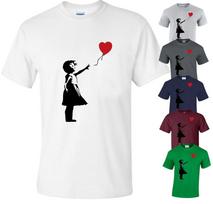 BANKSY MERGINA SU ŠIRDUTĖS BALIONU MARŠKINĖLIAI Balionai Grafiti Dovana Kalėdos Meilė Viršus Marškinėliai Unisex Marškinėliai L