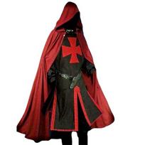 Viduramžių riterio apsiaustas ir tunika tamplierių gobtuvu su gobtuvu Crusader apsiaustas / tunikos kostiumai Cosplay SCA | S raudona