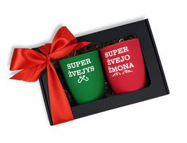 Dovanų rinkinys su graviruotais puodeliais „Super žvejys ir super žvejo žmona“