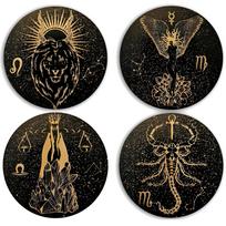 Medinių puodelių padėkliukų rinkinys „Zodiakas“ (4 – 12 vnt)