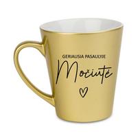 Aukso spalvos latte puodelis „Geriausia pasaulyje močiutė“