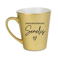 Aukso spalvos latte puodelis „Geriausias pasaulyje senelis“