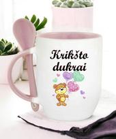 Puodelis su šaukšteliu „Krikšto dukrai“