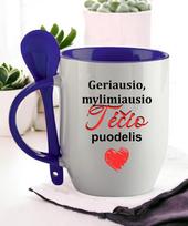 Puodelis su šaukšteliu „Geriausio mylimiausio Tėčio puodelis“