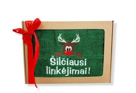 Siuvinėtas rankšluostis „Šilčiausi linkėjimai su briedžiu“