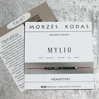 Juodo / raudono siūlo apyrankė Morzės abėcėle „Myliu“, juoda blizgi.