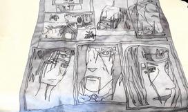 Pilka ANIME MANGA Kvadratinė šilko skara, Tapyta rankomis skara. Natūralus šilkas. Išskirtinė Dovana Visiems.