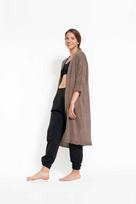 Megztas lininis megztinis, Lininis paplūdimio megztinis, ilgas kakavinis megztinis vasarai, Boho minimalistinis vasaros megztinis