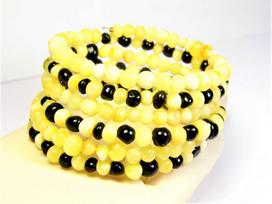 Natūrali poliruoto juodo / geltono Baltijos Gintaro apyrankė spiralė. Apurankė iš natūralaus Baltijos Gintaro. Tikras geltonas / juodas Baltijos Gintaras 008
