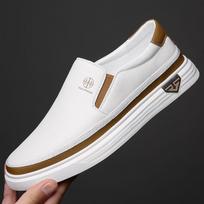 New  Men's Genuine Leather Casual Sneakers Spring Summer Fashion Slip-On White Shoes Soft Sole Comfortable for Everyday Wear 38 balta