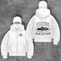 Naujas Mados Dvigubo Gaubto Užtraukiamas Su Kaukės Kišenė Hoodie Vyriškas Su Demonų Raidžių Spaudiniu Sportiškas Hoodie Madingiems Vyrams Pavasarį ir Rudenį S