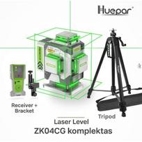 Huepar automatinis lazerinis nivelyras ZK04CG 4D + Lazerinis imtuvas LR8RG + Trikojis TPD16