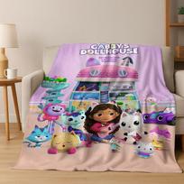 3D Cartoon Cute Gabbys Dollhouse Girl Gift Flannel Blanket,Warm and Cozy Soft Throw Blanket for Home Bedroom Bed Sofa Cover Kid 75x90cm