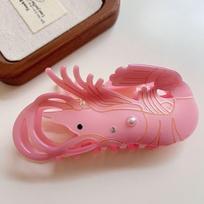 Ocean Acetate Claw Clip: Animal Pearl Rhinestone Lobster/Shark Ponytail Design raudona