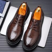 Spring men's business dress leather shoes casual office leather shoes low-top lace-up black leather shoes wedding shoes men 38 juoda