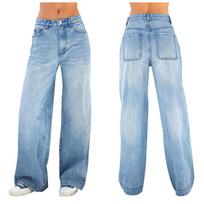 2025 European-American Retro Wide-Leg Loose Straight Jeans L mėlyna