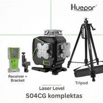 Huepar automatinis lazerinis nivelyras S04CG + Lazerinis imtuvas LR8RG + Trikojis TPD16