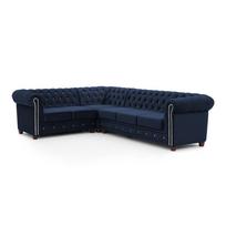 Mėlynos spalvos sulankstoma kampinė sofa iš velveto (su kairiuoju kampu/„L“ formos) York Blik – Ropez