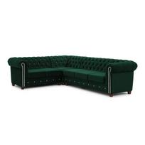 Žalios spalvos sulankstoma kampinė sofa iš velveto (su kairiuoju kampu/„L“ formos) York Blik – Ropez