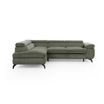 Žalios spalvos kampinė sofa iš kordinio velveto (su kairiuoju kampu/„L“ formos) Marbeya – Ropez