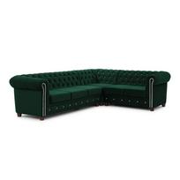 Žalios spalvos sulankstoma kampinė sofa iš velveto (su dešiniuoju kampu/„L“ formos) York Blik – Ropez