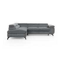 Pilkos spalvos kampinė sofa iš kordinio velveto (su kairiuoju kampu/„L“ formos) Marbeya – Ropez