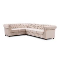 Smėlio spalvos sulankstoma kampinė sofa iš velveto (su kairiuoju kampu/„L“ formos) York Blik – Ropez