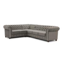 Pilkos spalvos sulankstoma kampinė sofa iš velveto (su kairiuoju kampu/„L“ formos) York Blik – Ropez