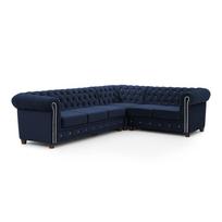 Mėlynos spalvos sulankstoma kampinė sofa iš velveto (su dešiniuoju kampu/„L“ formos) York Blik – Ropez