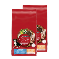 PURINA ONE Junior Medium/Maxi šuniukų maistas, turtingas vištiena ir ryžiais, 2x7 kg