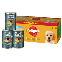 PEDIGREE Junior šlapias maistas šuniukams želė 40x100g + Wild Farm Superfood Beef 3x400 g pašaro šunims be grūdų