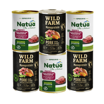Natua (šuo) – 3x400 g skardinė – Specialus monoproteininis kumpis šuniukams – Kumpis šuniukams + Wild Farm Monoprotein Pork 3x400g hipoalerginis maistas šunims
